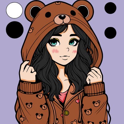 realistic girl in a animal pjs hoodie
