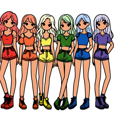 a group of girls wearing crop tops and shorts