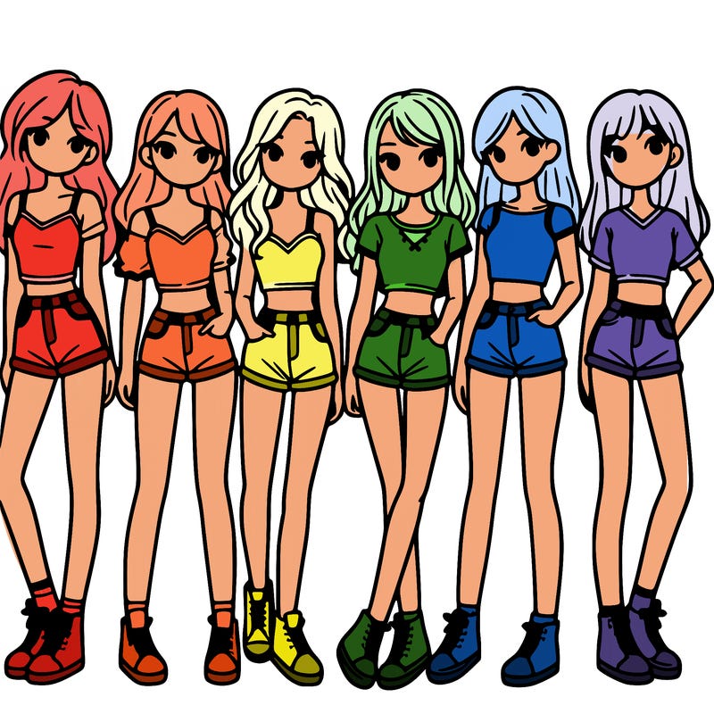 a group of girls wearing crop tops and shorts