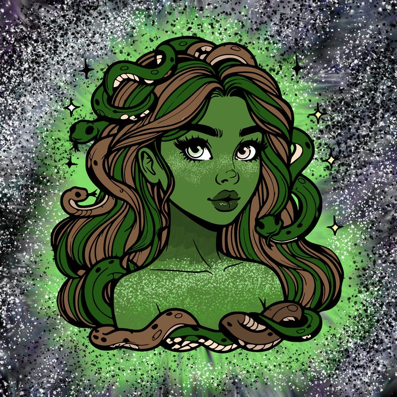 realistic girl with snakes as hair