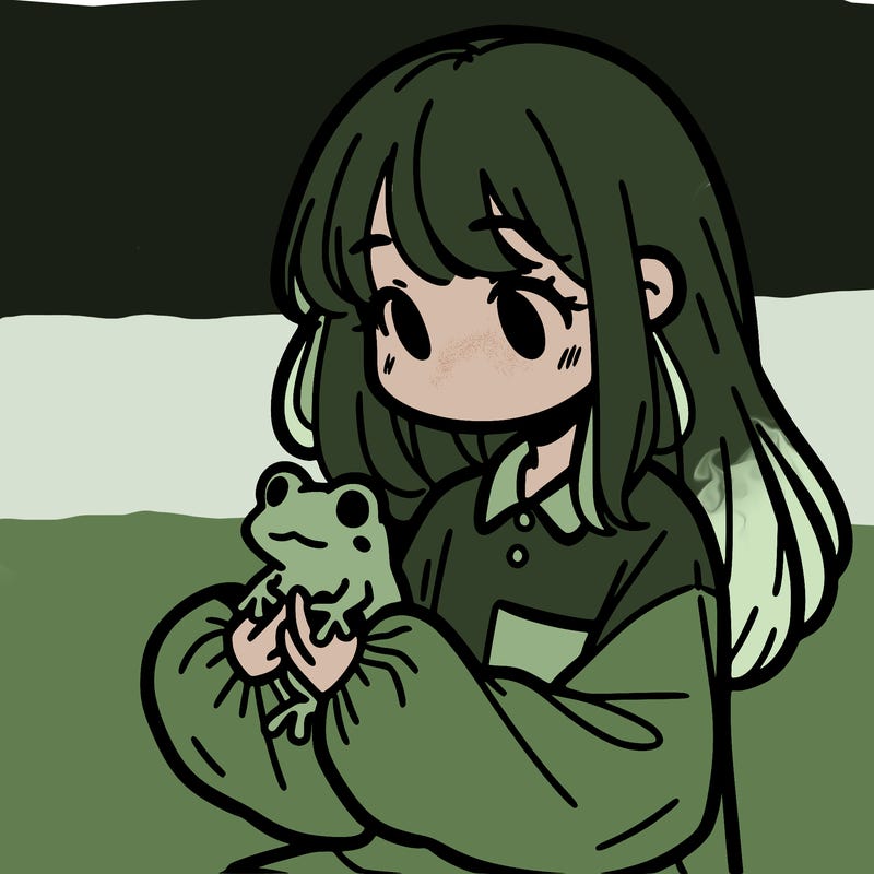 girl with long hair and a oversized shirt. and she is holding a frog