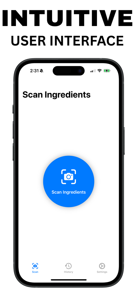 Gluten Free Scanner Pro - Gluten Free Scanner Pro app main screen showing an intuitive user interface with a large scan ingredients button