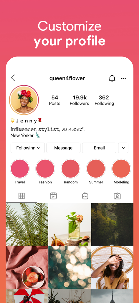 A mockup of an Instagram profile showing how different artistic fonts can be used to customize a social media bio.