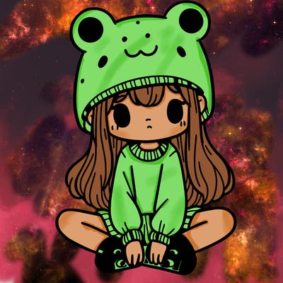 a girl wearing a frog hat and some frog socks