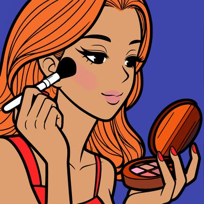 little girl putting on makeup