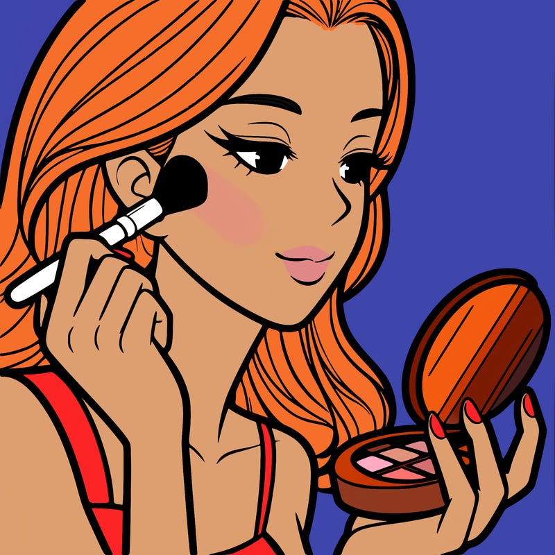 little girl putting on makeup