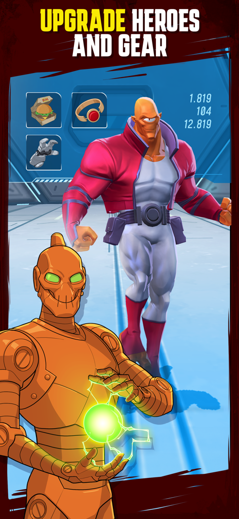 Invincible: Guarding the Globe - Character upgrade screen in Invincible Guarding the Globe featuring Allen the Alien and Robot with equipment icons