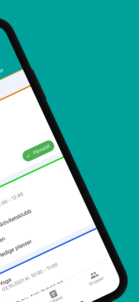 Rubic Connect - Rubic Connect mobile app displaying a schedule of group activities and registration status