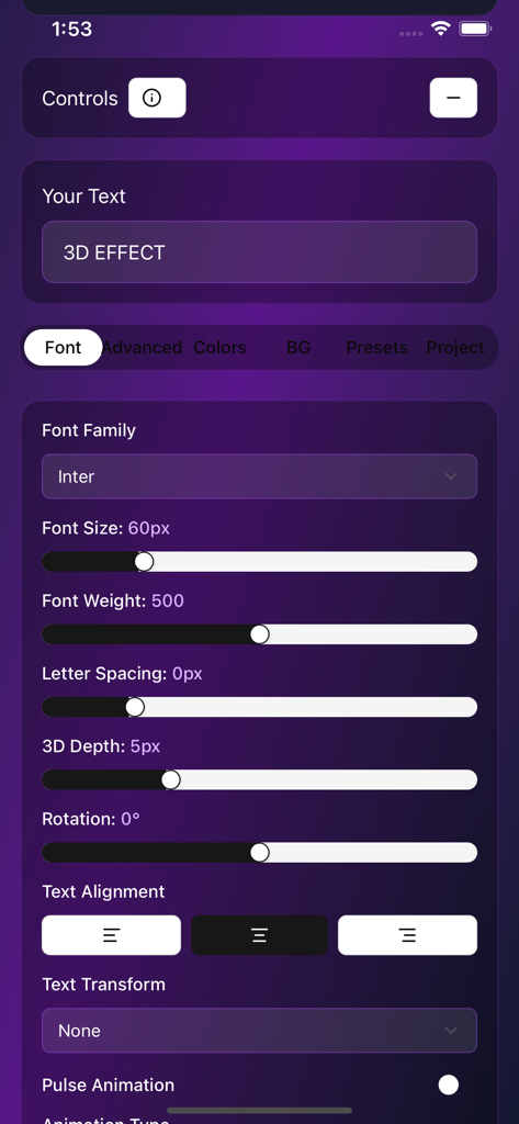 3D Colorful Word Creator - Interface of the 3D Colorful Word Creator app showing font customization options including 3D depth and size sliders.
