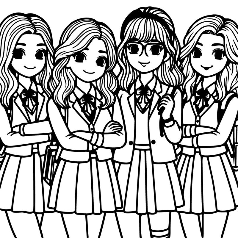 4 girls best friends in college with uniform