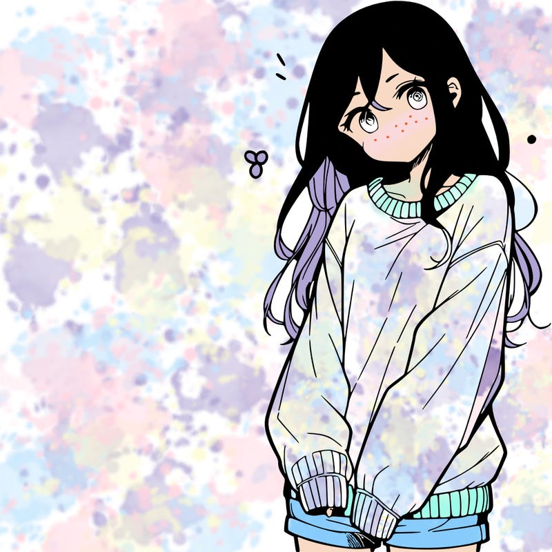 manga teen girl  in a sweater and baggy pants
