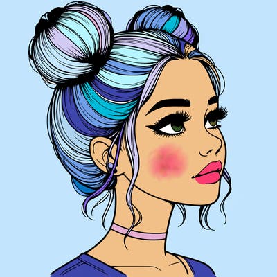 realistic girl with buns on the top of her head