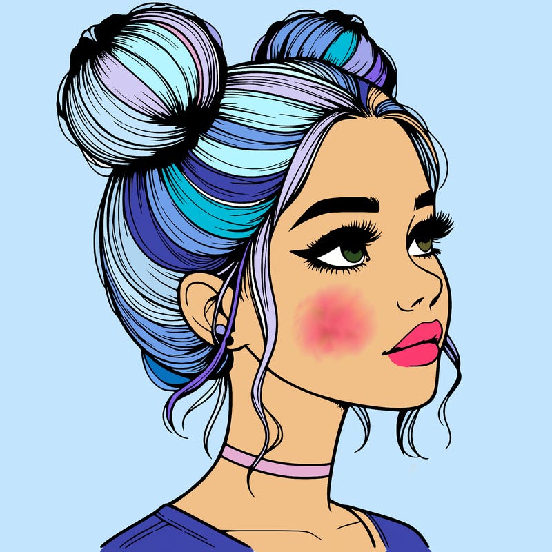 realistic girl with buns on the top of her head