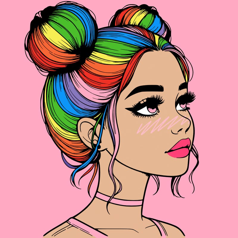 realistic girl with buns on the top of her head