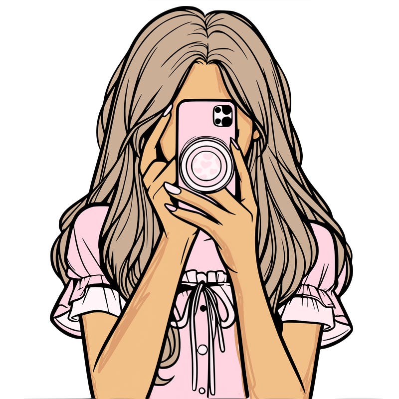 a realistic girl holding her phone taking pictures