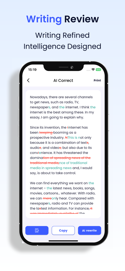 Sky Lingo-AI Language Learning - Sky Lingoアプリインターフェース、AIによる文章校正と文法修正を表示
