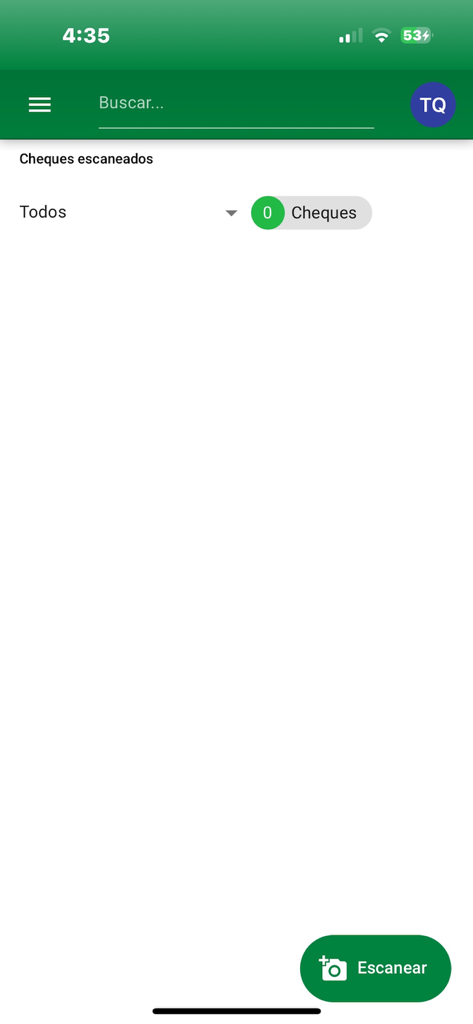 Cheques - Caja Banrural - Mobile app interface for scanning and managing checks in Caja Banrural