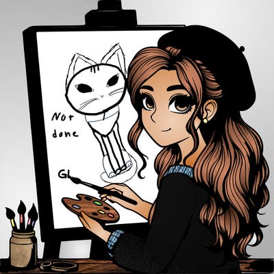 realistic girl artist painting a blank canvas