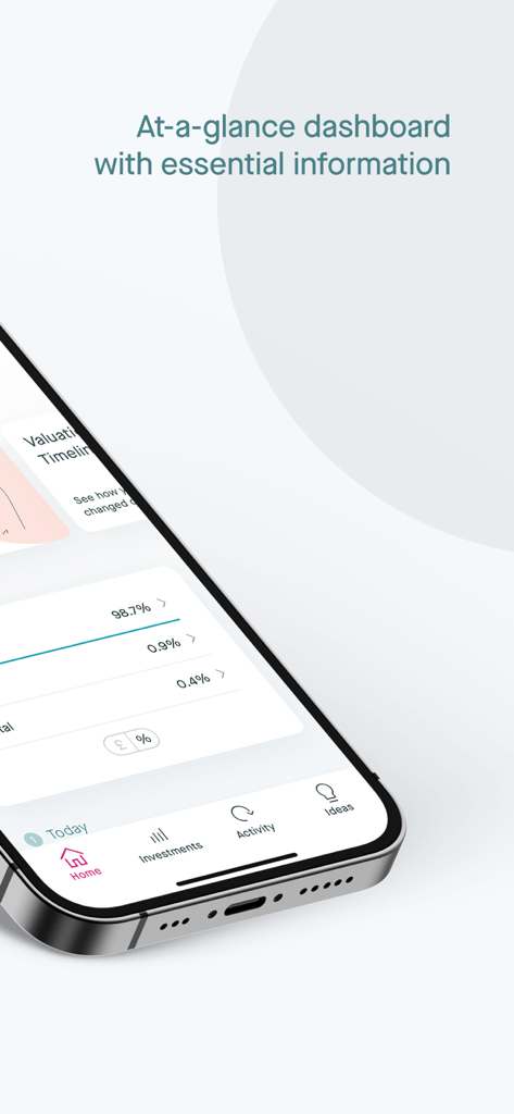 Panel de control de la aplicación de gestión patrimonial Killik and Co que muestra un resumen de la cartera de inversiones en un smartphone.