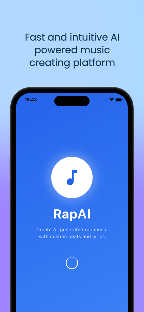 AI Rap Generator - RapAI - Schermata principale dell'app RapAI che mostra la sua piattaforma di creazione musicale basata sull'IA, veloce e intuitiva.