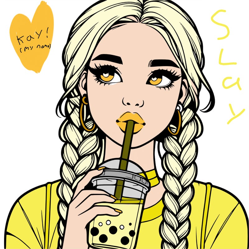 realistic girl with braided hair drinking boba