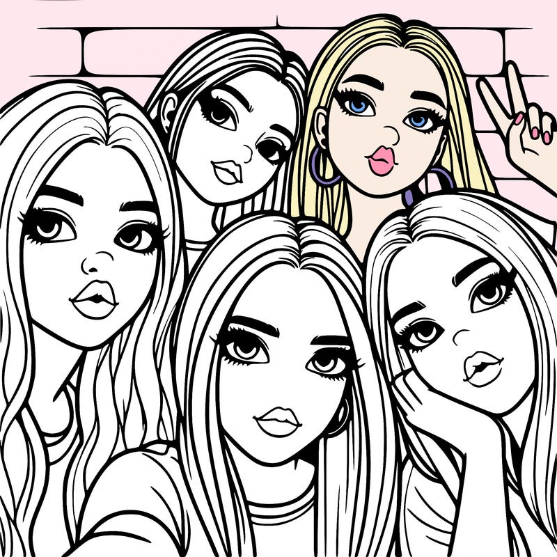 group of teen girls friends y2k up close in a selfie