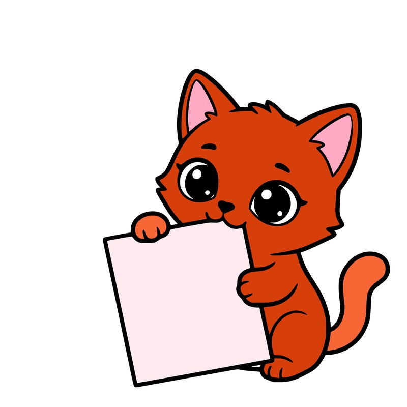 a small cat with a blank sheet of paper in its hand. the cat is sooooooo cute!