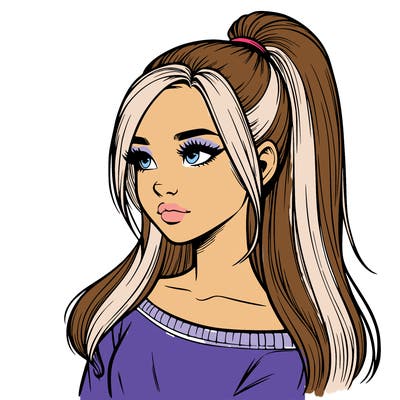 realistic girl with a high ponytail