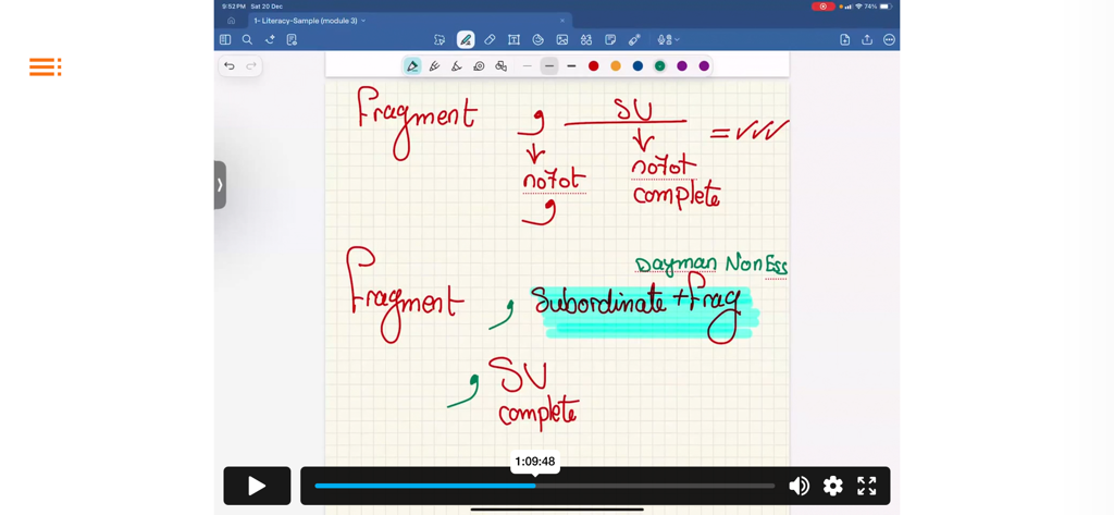 EduMe Academy - A video lesson interface in the EduMe Academy app showing handwritten notes on English grammar