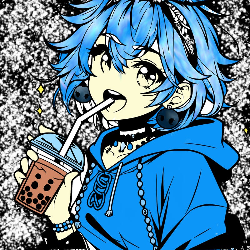 hot baddie anime girl drinking boba and biting the straw