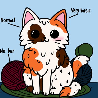 normal cute cat very basic ball of yarn in the background with cat toys in the background nothing on its fur