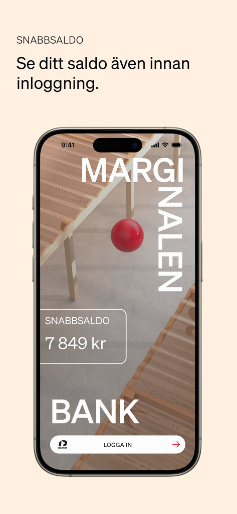 Marginalen Bank Privat - Marginalen Bank mobile app showing the quick balance feature on a smartphone screen