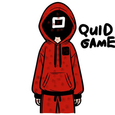 faceless girl in a tracksuit with a hood on and no hair