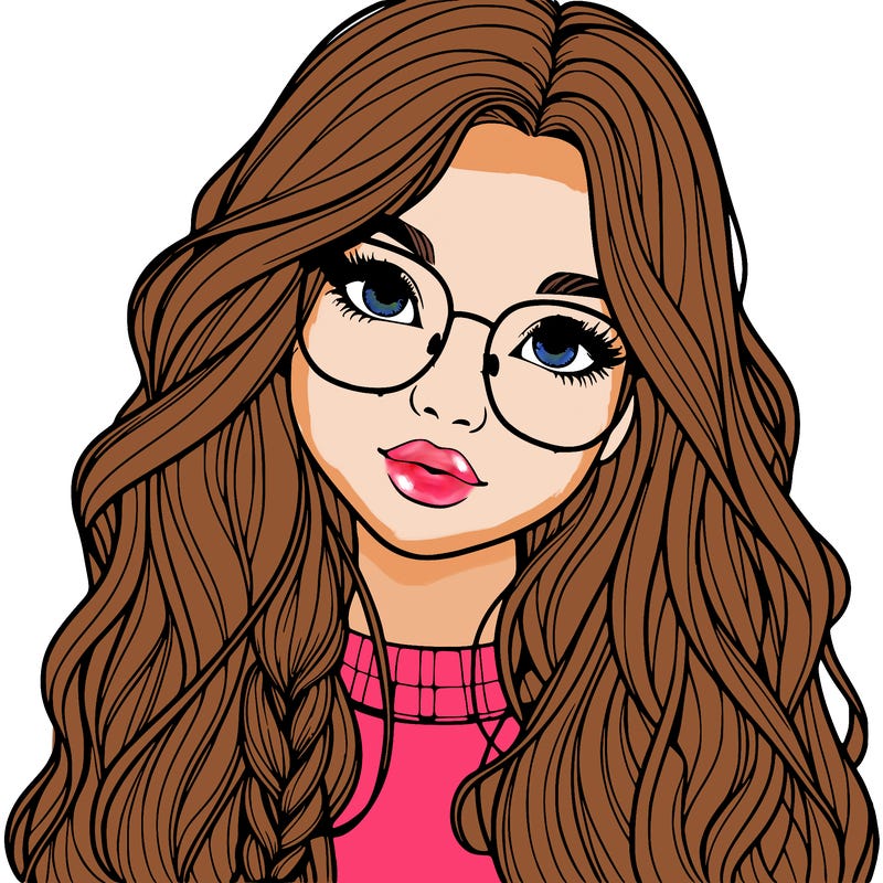 girl with long hair and freckles and glasses realistic