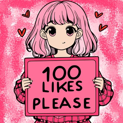 a girl holding a sign saying 100 likes please