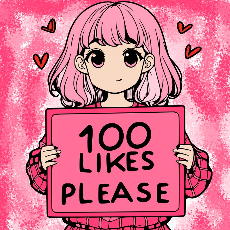 a girl holding a sign saying 100 likes please