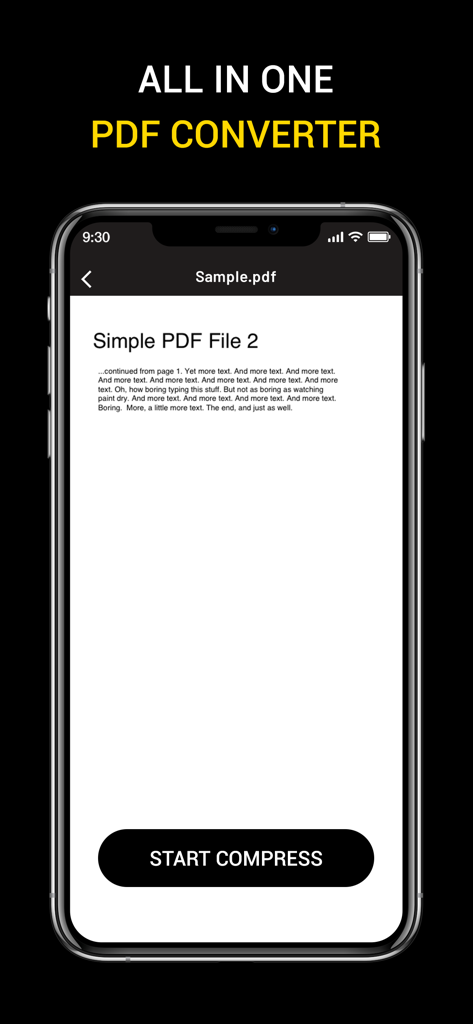 Aplicativo conversor de PDF tudo-em-um mostrando o recurso de compressão de documentos em um iPhone