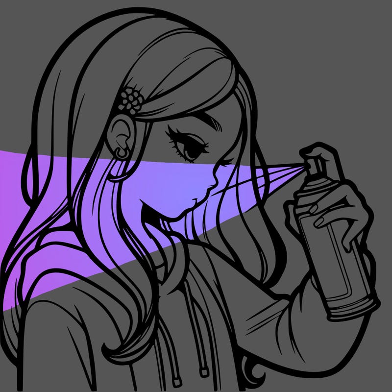 a realistic girl spray painting