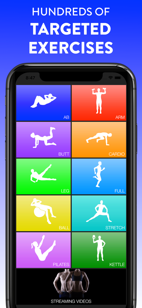 Daily Workouts - Daily Workouts app screen displaying various exercise categories like abs arms cardio and pilates
