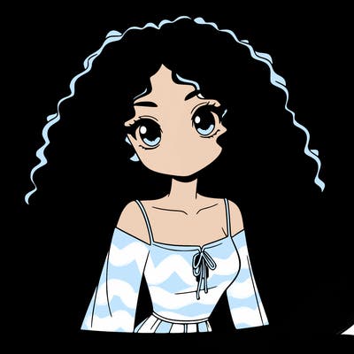a black anime girl with long afro hair