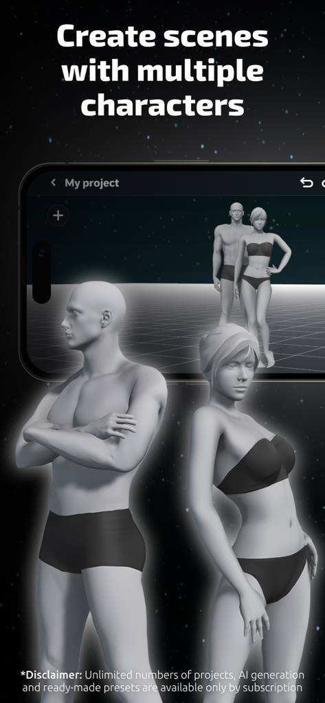 AI Pose Generator: Model Maker - AI Pose Generator interface displaying multiple 3D models for scene creation