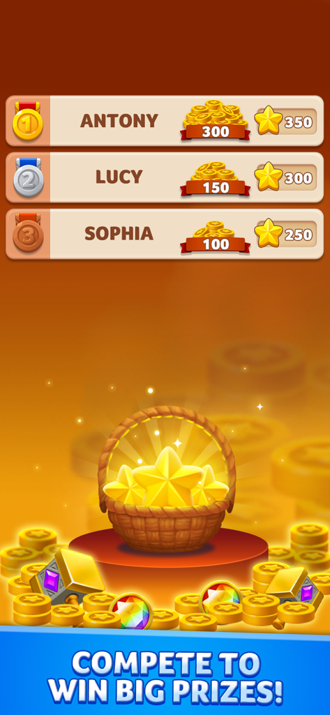 Jewel Match King - Leaderboard screen in Jewel Match King showing top players and prize rewards