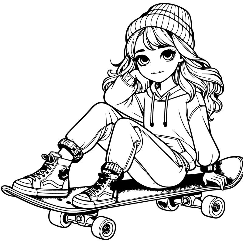 realistic girl with skateboard