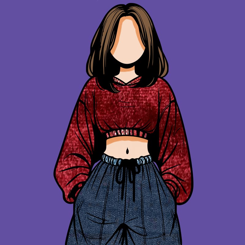 realistic girl faceless with baggy pants and a crop top