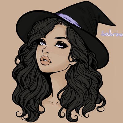 realistic witch girl with wavy hair and lips