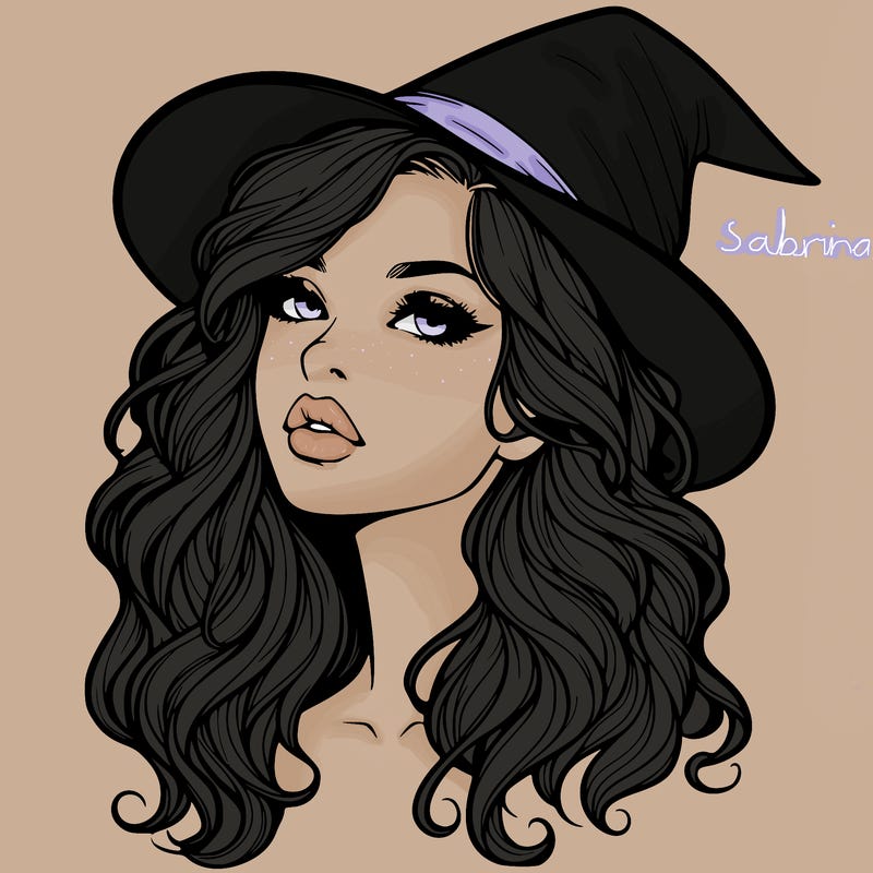 realistic witch girl with wavy hair and lips
