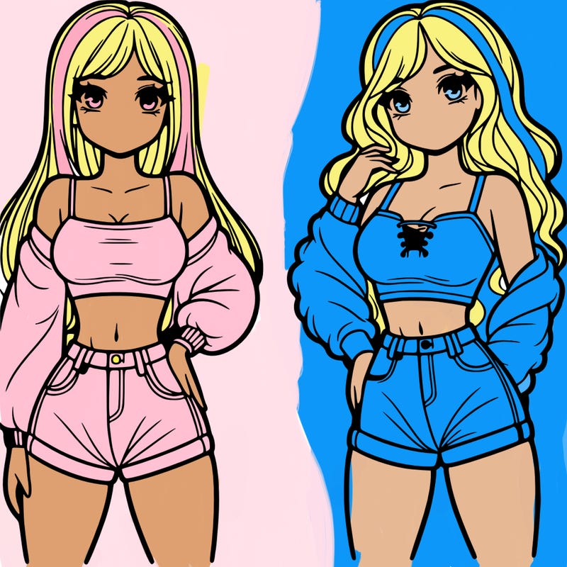 2 girls with a crop top and short shorts