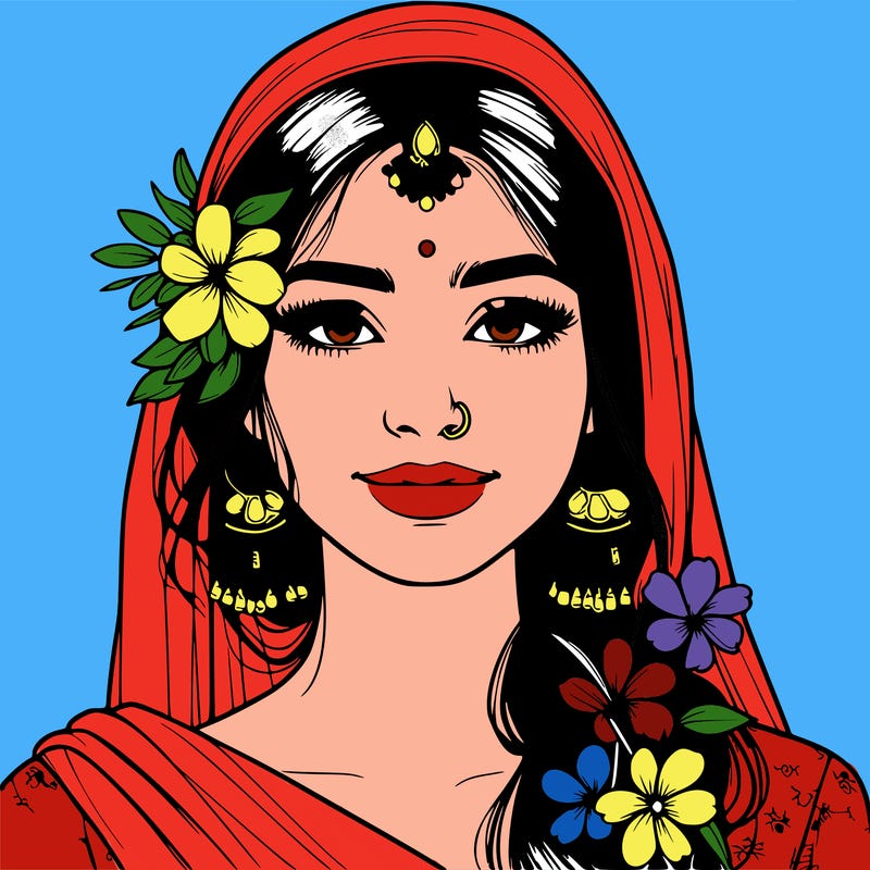 realistic girl with flowers