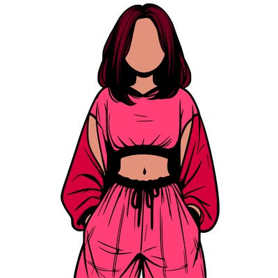 realistic girl faceless with baggy pants and a crop top