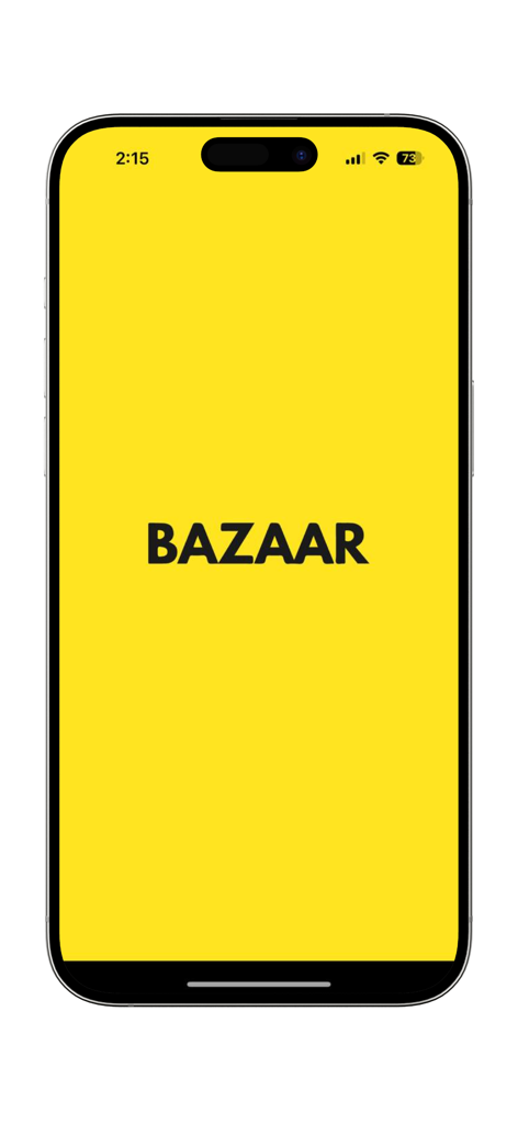 Bazaar - بازار - Splash screen of the Bazaar marketplace app featuring the logo on a yellow background.